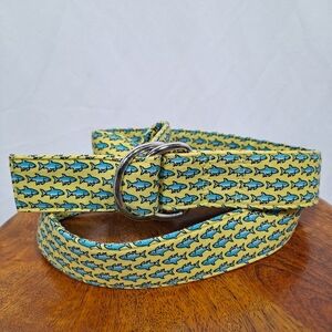 Vineyard Vines Blue Bone Fish Fabric Double DRing Belt